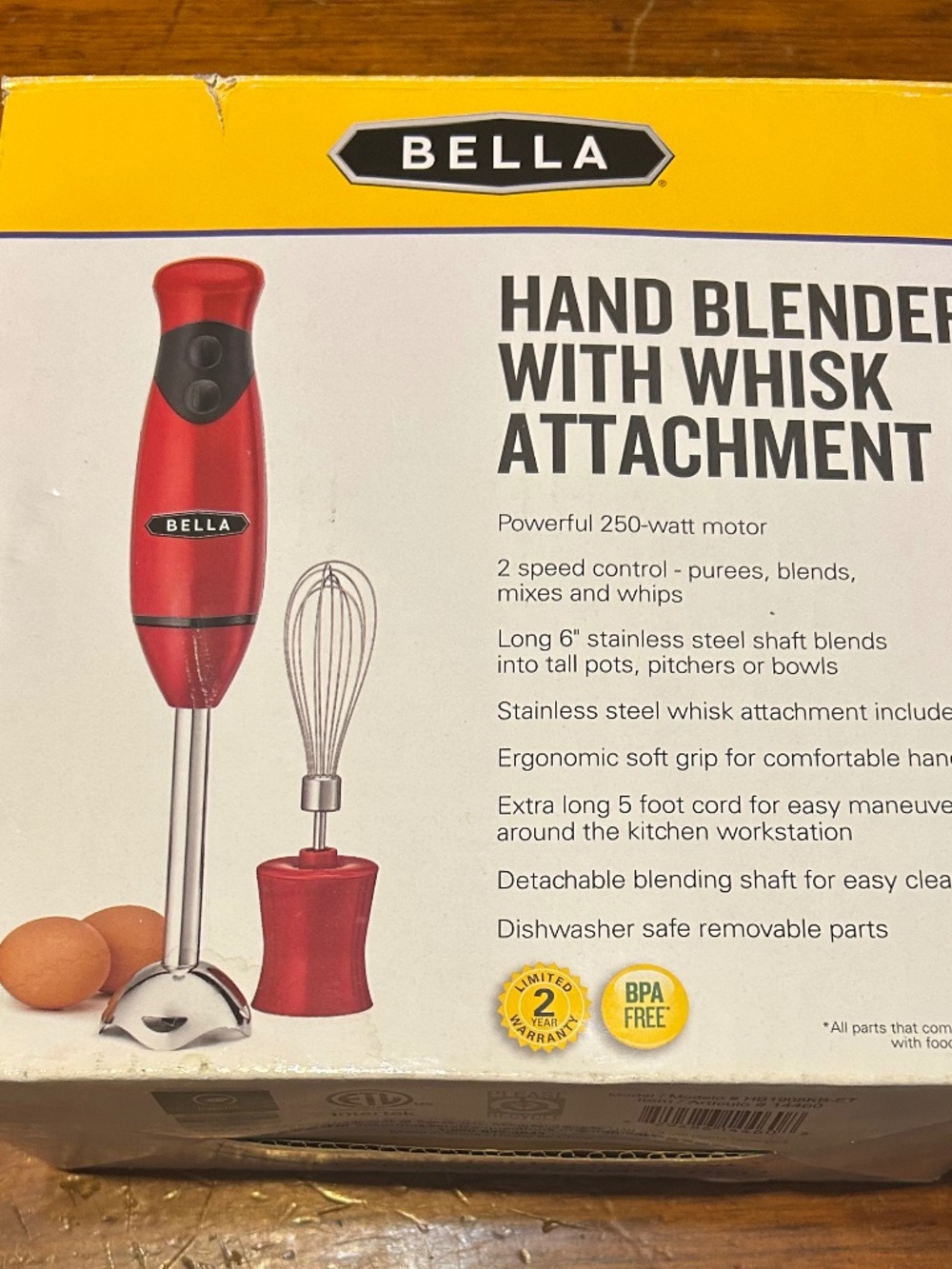 BELLA Hand Blender with Whisk Attachment, damaged box